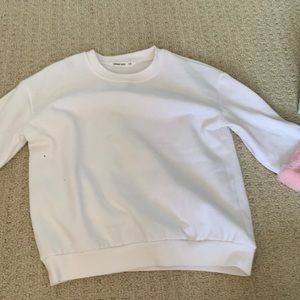 white fleece crewneck, fuzzy sleeves, worn once